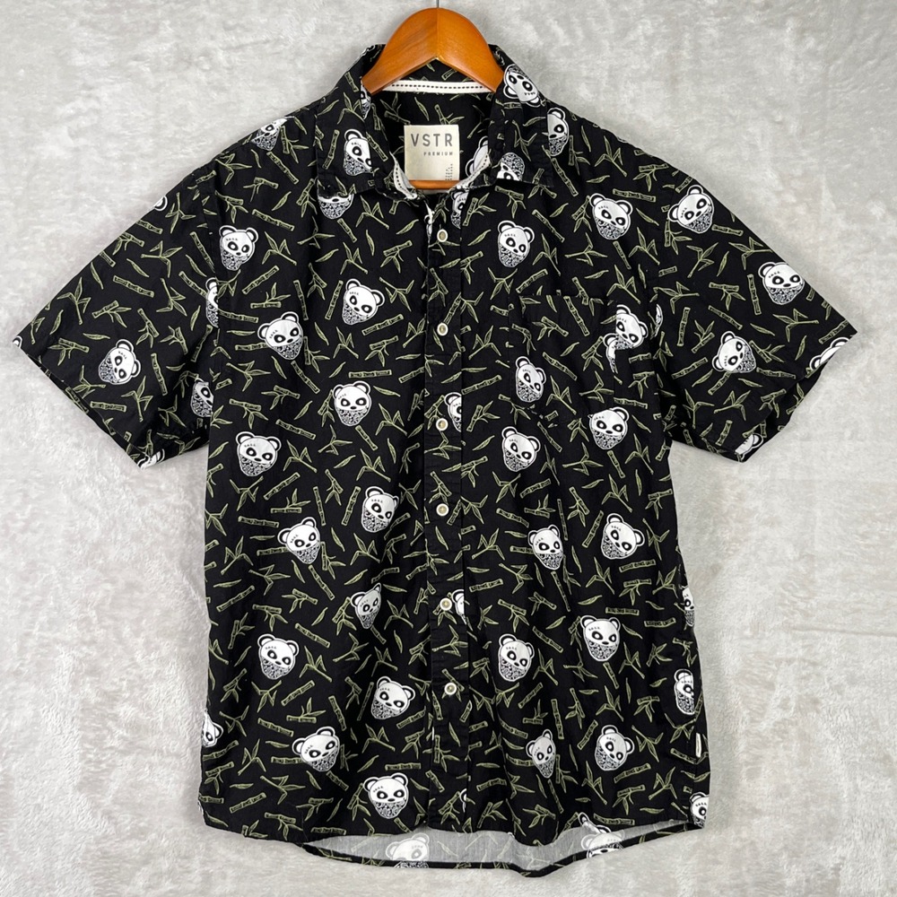 VSTR Mens Indie Sleeze Button Down Shirt  L Panda Bandana Bamboo Black Large AOP - Picture 2 of 7
